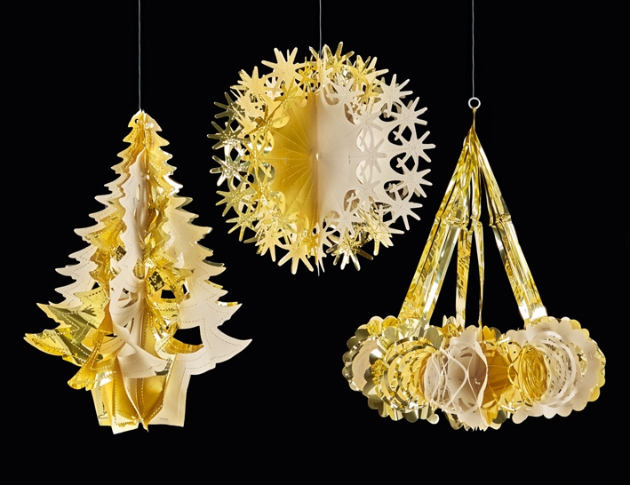 Hanging Foil Shapes - Gold/Ivory 3 assorted