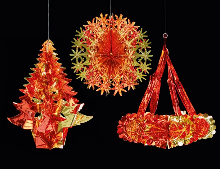 Hanging Foil Shapes - Red/Gold 3 assorted