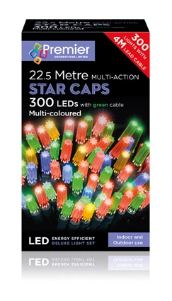 300 bulb Long Cap Star LED Multi Action Lights - Multi Colour