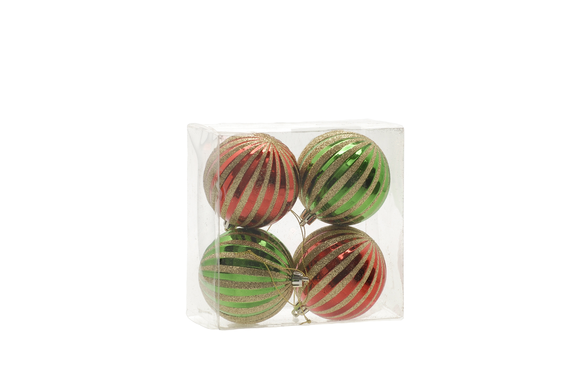 80mm Red & Green Striped Baubles