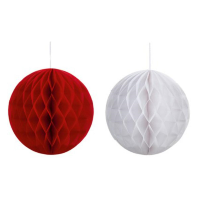 Red/White Honeycomb Balls 25cm 